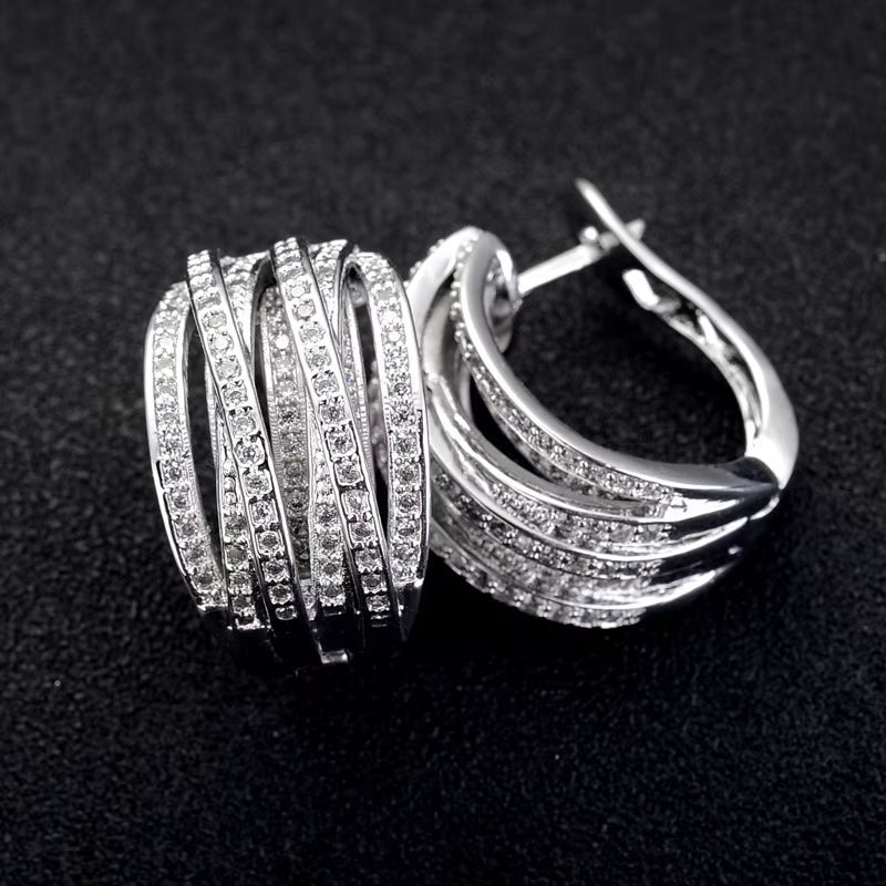 Fashion Silver Color Cross Hoop Earrings for Women Full Crystal Cubic Zirconia Statement Female Earrings Trends Jewelry