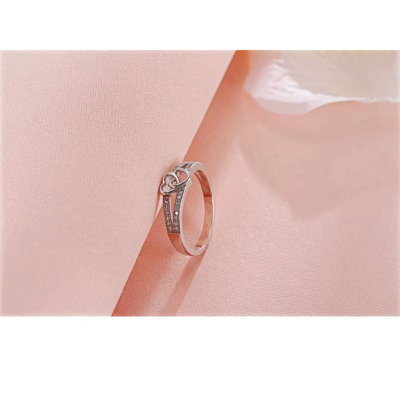 925 Sterling Silver Color Ring Simple Sweet Romantic Style Lover Gifts Cross Love Shape for Women Engagement Ceremony Jewelry