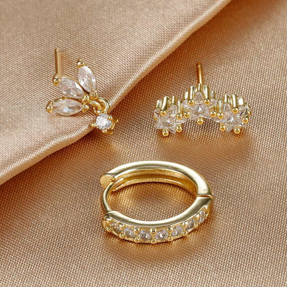 3PCS Luxury Star Pendant Piercing Earrings Set for Women Stainless Steel Zircon Punk Ear Studs Earring Lady Jewelry Aretes