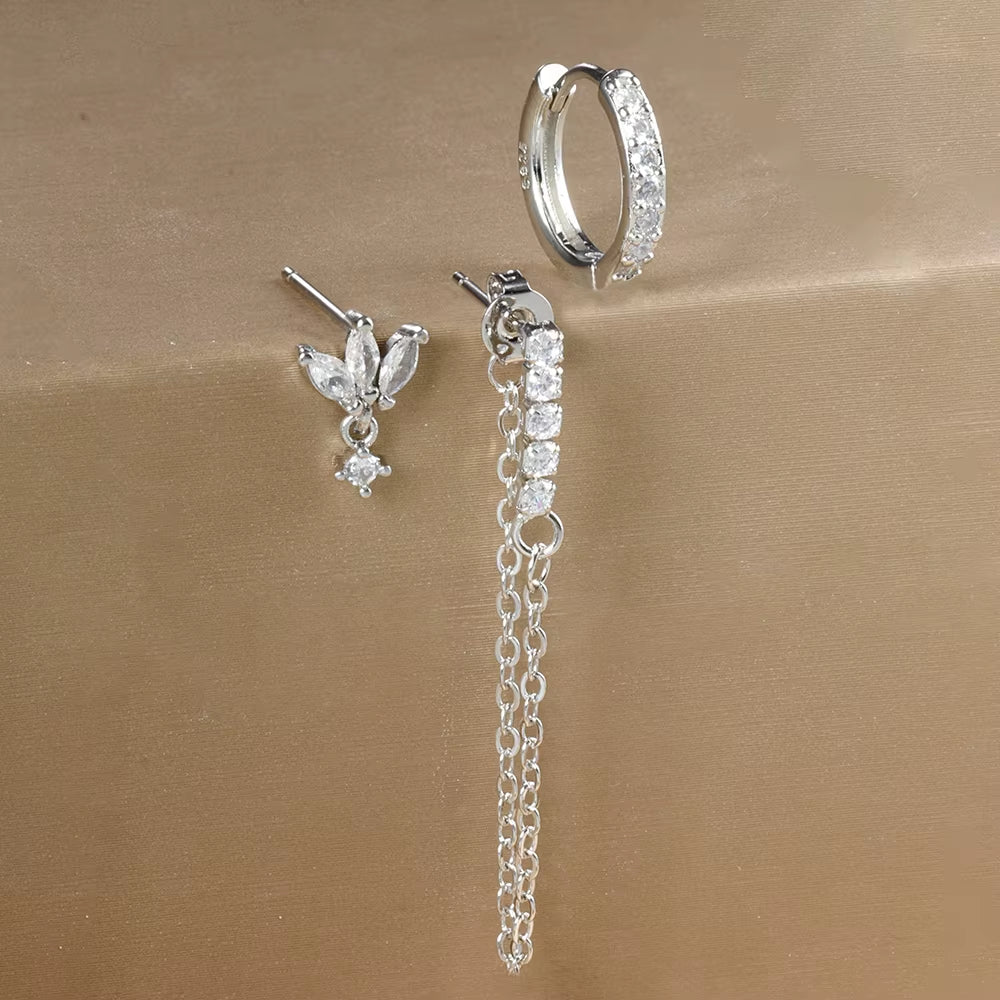 3PCS Luxury Star Pendant Piercing Earrings Set for Women Stainless Steel Zircon Punk Ear Studs Earring Lady Jewelry Aretes