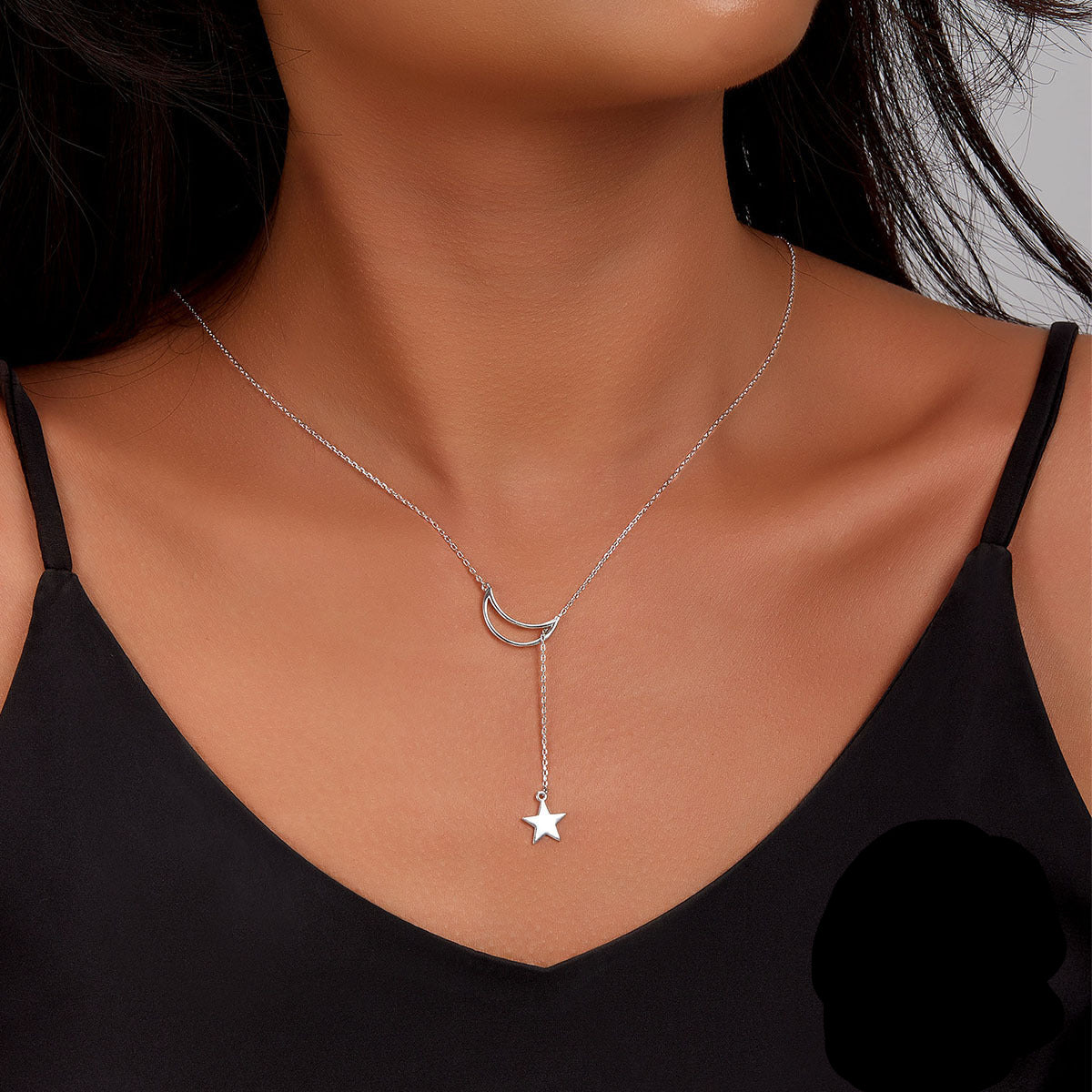 Star Moon Stretchable Adjustment S925 Silver Necklace