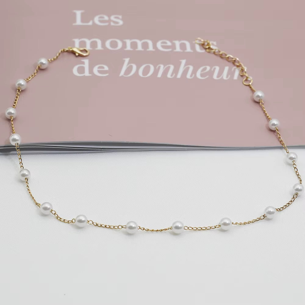 Beads Women'S Neck Chain Kpop Pearl Lace Gold Color Goth Choker Jewelry on the Pendant 2024 Collar for Girl