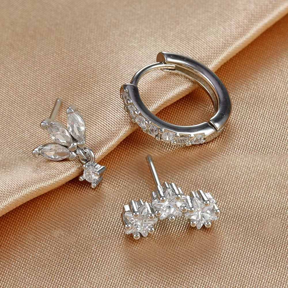 3PCS Luxury Star Pendant Piercing Earrings Set for Women Stainless Steel Zircon Punk Ear Studs Earring Lady Jewelry Aretes