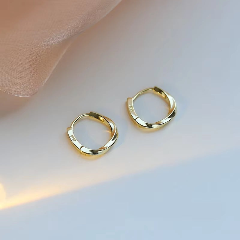 Authentic Minimalist 925 Sterling Silver Twist Hoop Earring for Women Wedding Stud Earrings Fashion Jewelry Gift