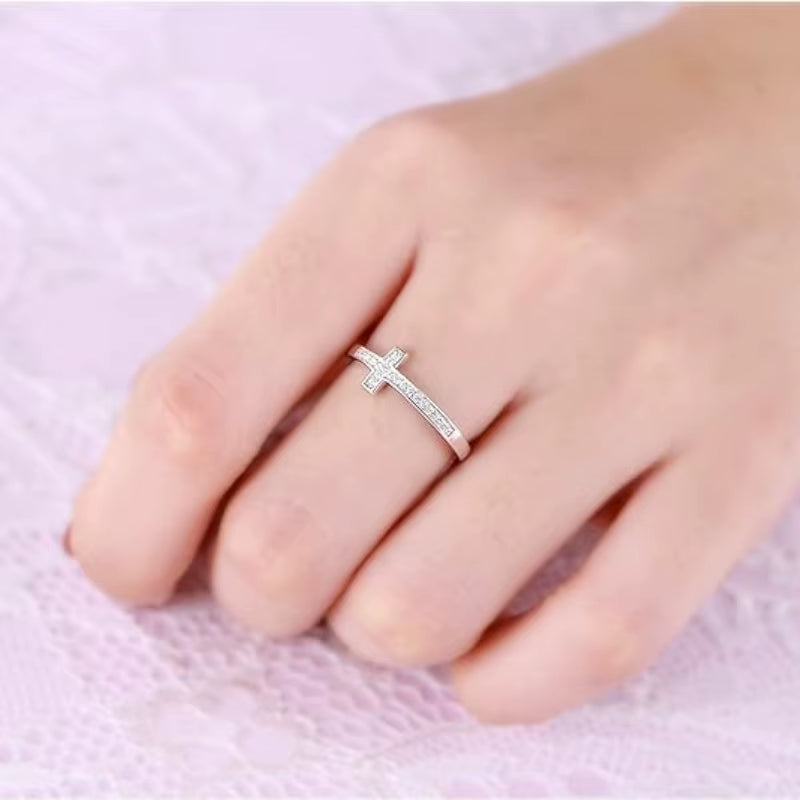 925 Sterling Silver Cross CZ Rings Faith Hope Love Letter Finger Accessories for Women Meaningful Cheer up Pray Jewelry