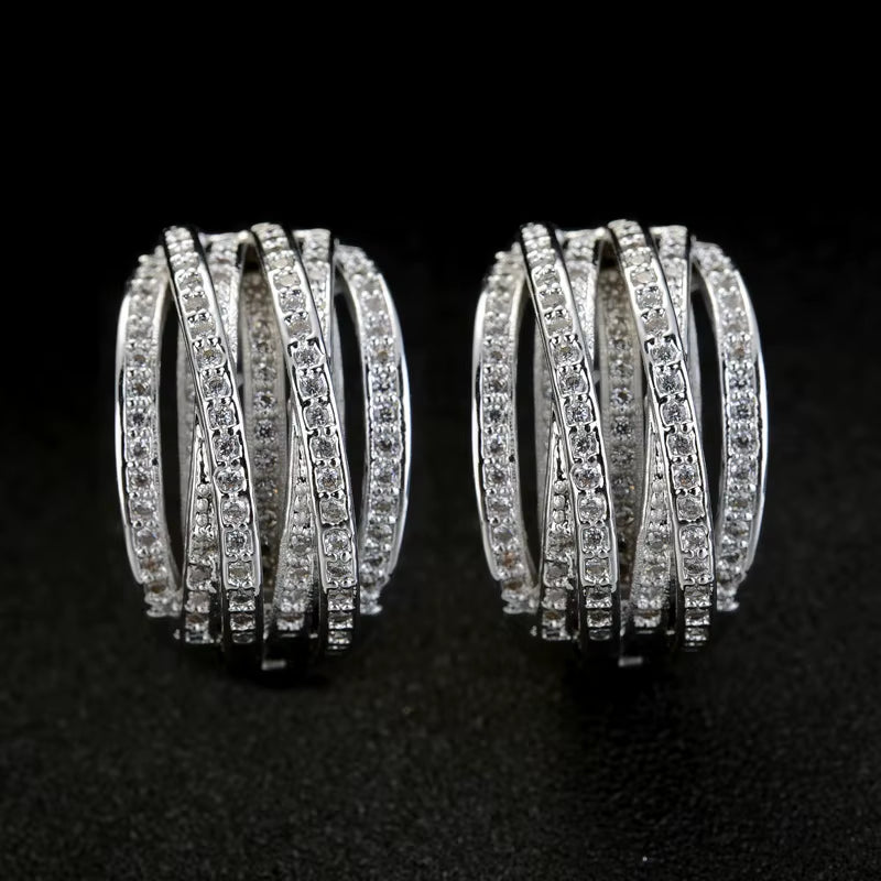 Fashion Silver Color Cross Hoop Earrings for Women Full Crystal Cubic Zirconia Statement Female Earrings Trends Jewelry