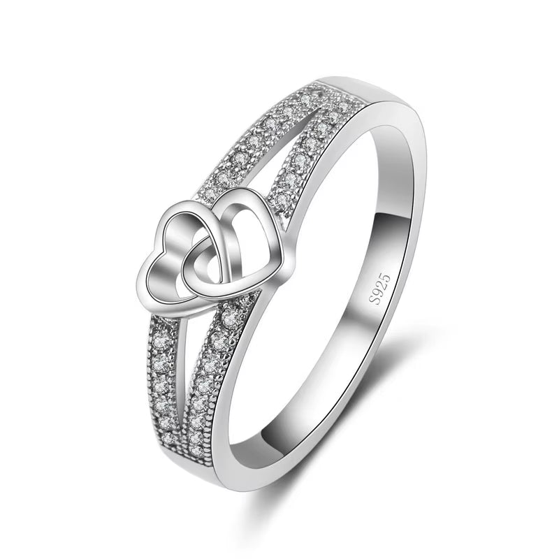 925 Sterling Silver Color Ring Simple Sweet Romantic Style Lover Gifts Cross Love Shape for Women Engagement Ceremony Jewelry
