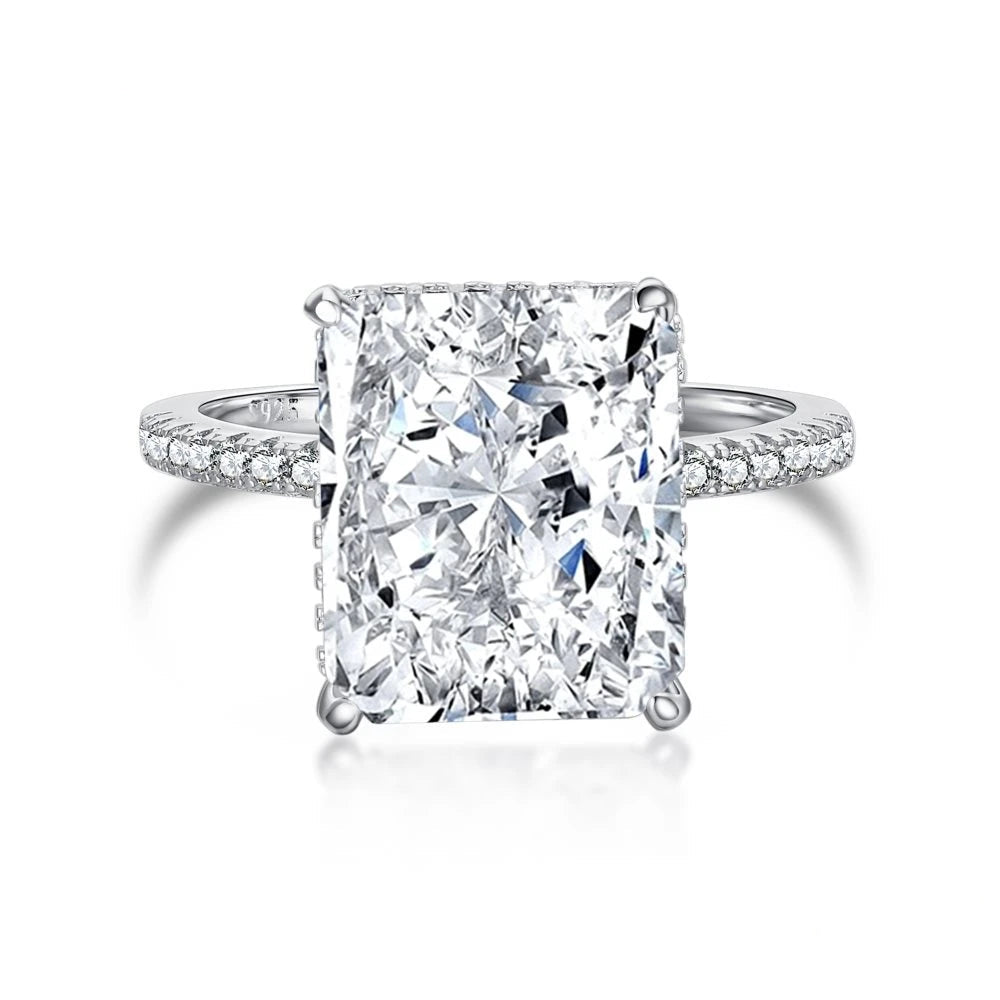 Real 925 Sterling Silver Crushed Ice Radiant Cut 8CT White Sapphire Synthetic Moissanite Ring for Women Gift Drop Shipping