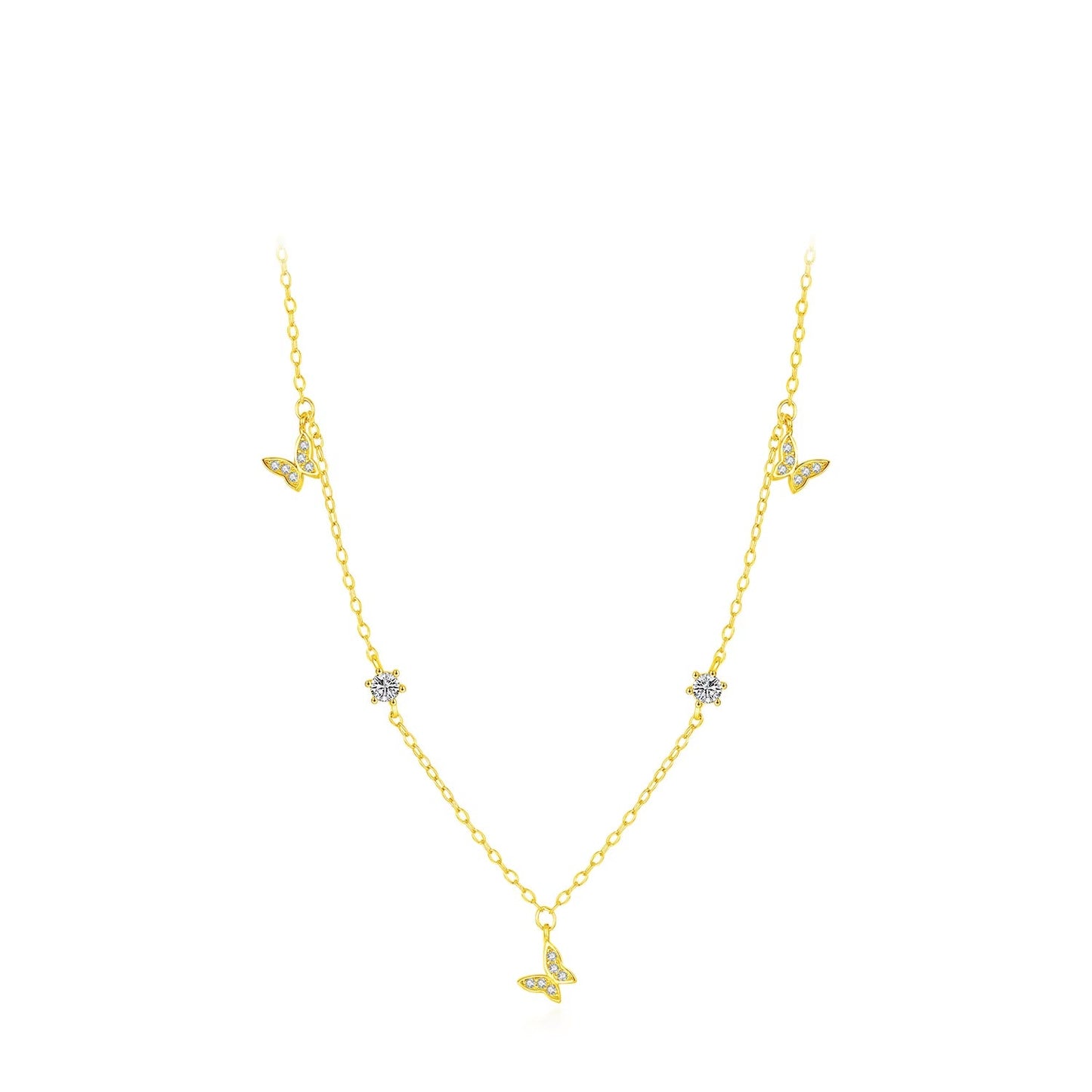 Flying Butterfly CZ Necklace 925 Sterling Silver Simple Link Chain Charms White Gold Plated Necklaces for Women Jewelry