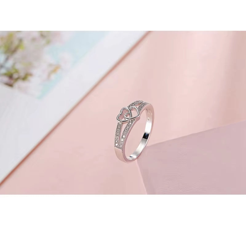 925 Sterling Silver Color Ring Simple Sweet Romantic Style Lover Gifts Cross Love Shape for Women Engagement Ceremony Jewelry