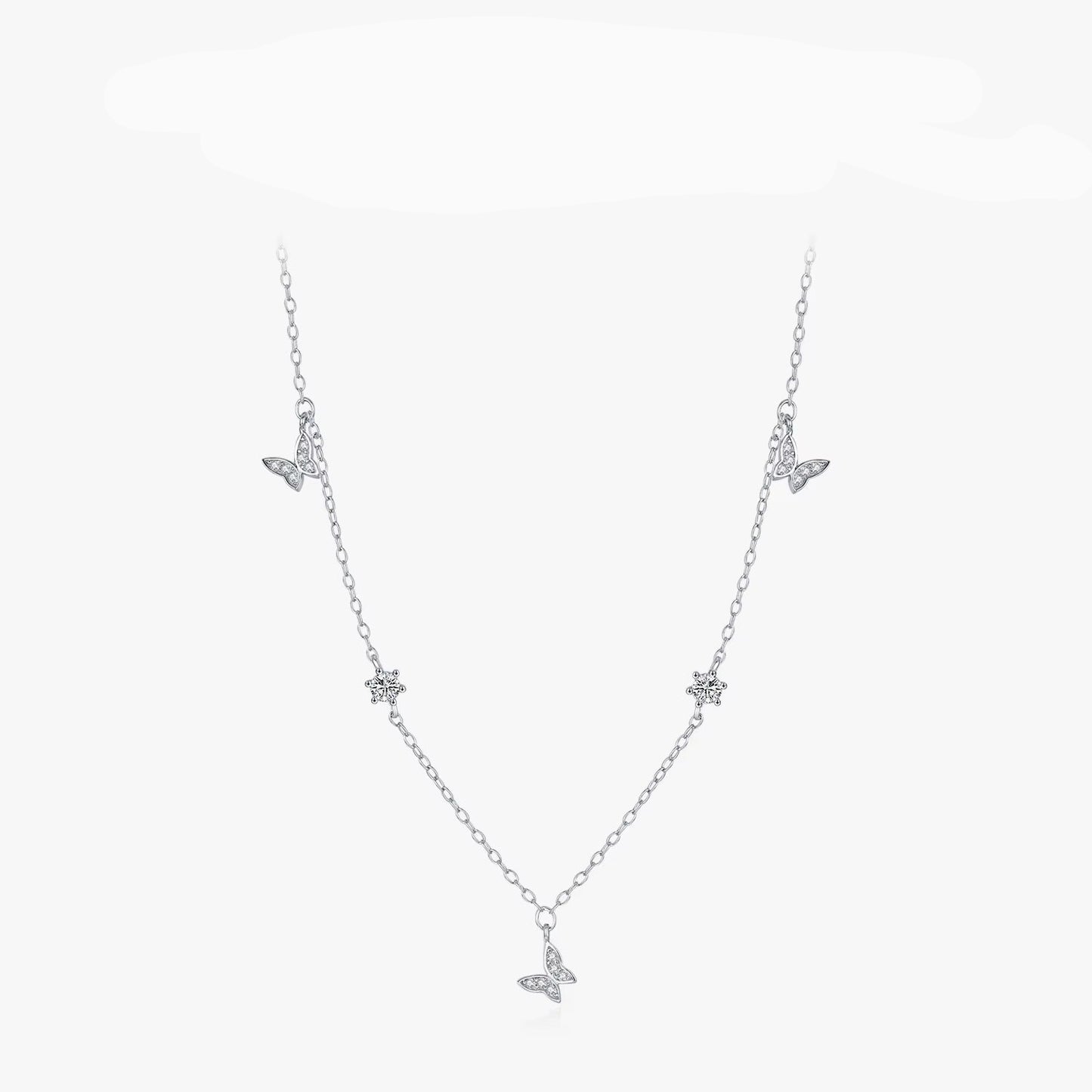 Flying Butterfly CZ Necklace 925 Sterling Silver Simple Link Chain Charms White Gold Plated Necklaces for Women Jewelry