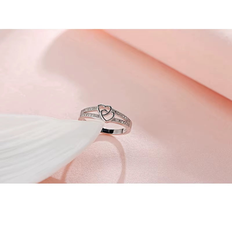 925 Sterling Silver Color Ring Simple Sweet Romantic Style Lover Gifts Cross Love Shape for Women Engagement Ceremony Jewelry