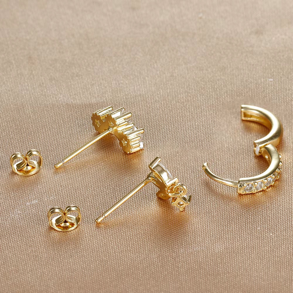 3PCS Luxury Star Pendant Piercing Earrings Set for Women Stainless Steel Zircon Punk Ear Studs Earring Lady Jewelry Aretes
