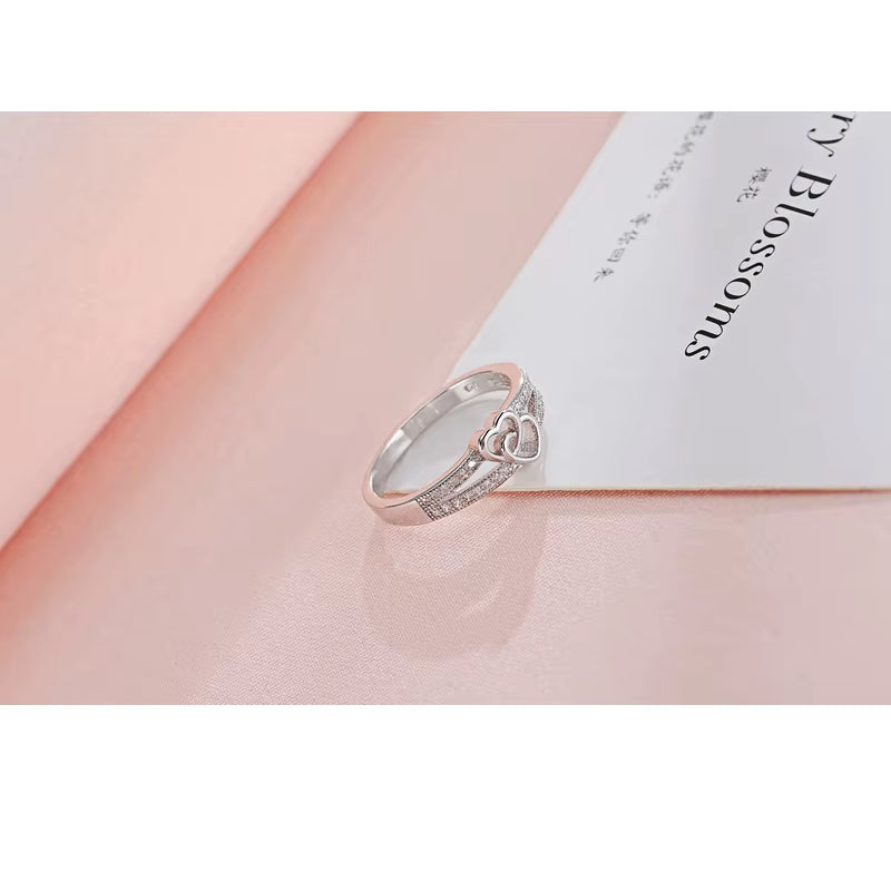 925 Sterling Silver Color Ring Simple Sweet Romantic Style Lover Gifts Cross Love Shape for Women Engagement Ceremony Jewelry