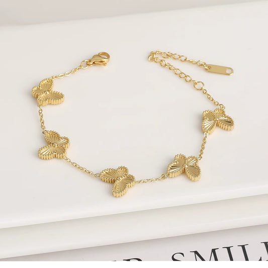 Hot Sale Luxury Stainless Steel Insect Butterfly Bracelet Simple for Woman Casual Holiday Party Jewelry Accessories Clover