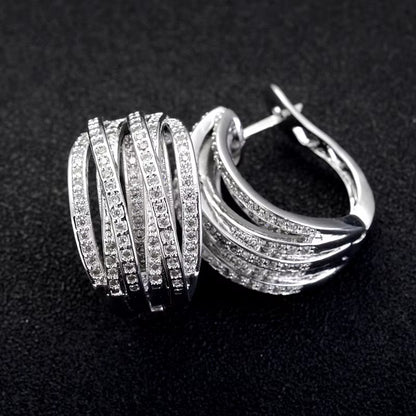 Fashion Silver Color Cross Hoop Earrings for Women Full Crystal Cubic Zirconia Statement Female Earrings Trends Jewelry