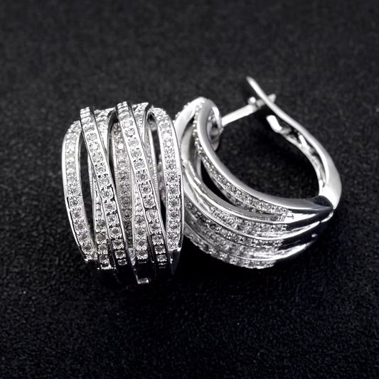 Fashion Silver Color Cross Hoop Earrings for Women Full Crystal Cubic Zirconia Statement Female Earrings Trends Jewelry