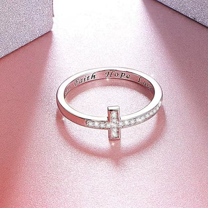 925 Sterling Silver Cross CZ Rings Faith Hope Love Letter Finger Accessories for Women Meaningful Cheer up Pray Jewelry