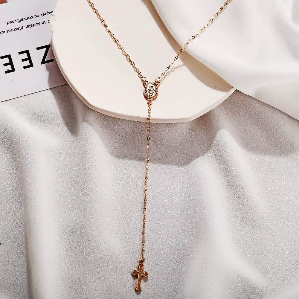 2024 New Fashion Vintage Christian Cross Bohemia Religious Rosary Pendant Necklace for Women Charm Jewelry Gifts