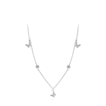 Flying Butterfly CZ Necklace 925 Sterling Silver Simple Link Chain Charms White Gold Plated Necklaces for Women Jewelry