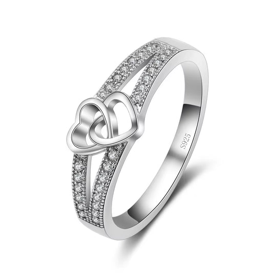 925 Sterling Silver Color Ring Simple Sweet Romantic Style Lover Gifts Cross Love Shape for Women Engagement Ceremony Jewelry