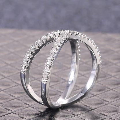 925 Sterling Silver Luxury Cross X Shape Women Engagement Ring Full Paved CZ Stone Elegant Simple Female Jewelry
