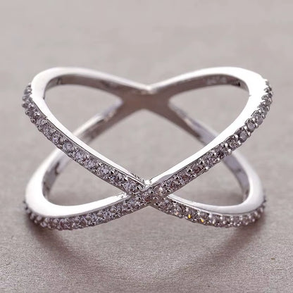 925 Sterling Silver Luxury Cross X Shape Women Engagement Ring Full Paved CZ Stone Elegant Simple Female Jewelry