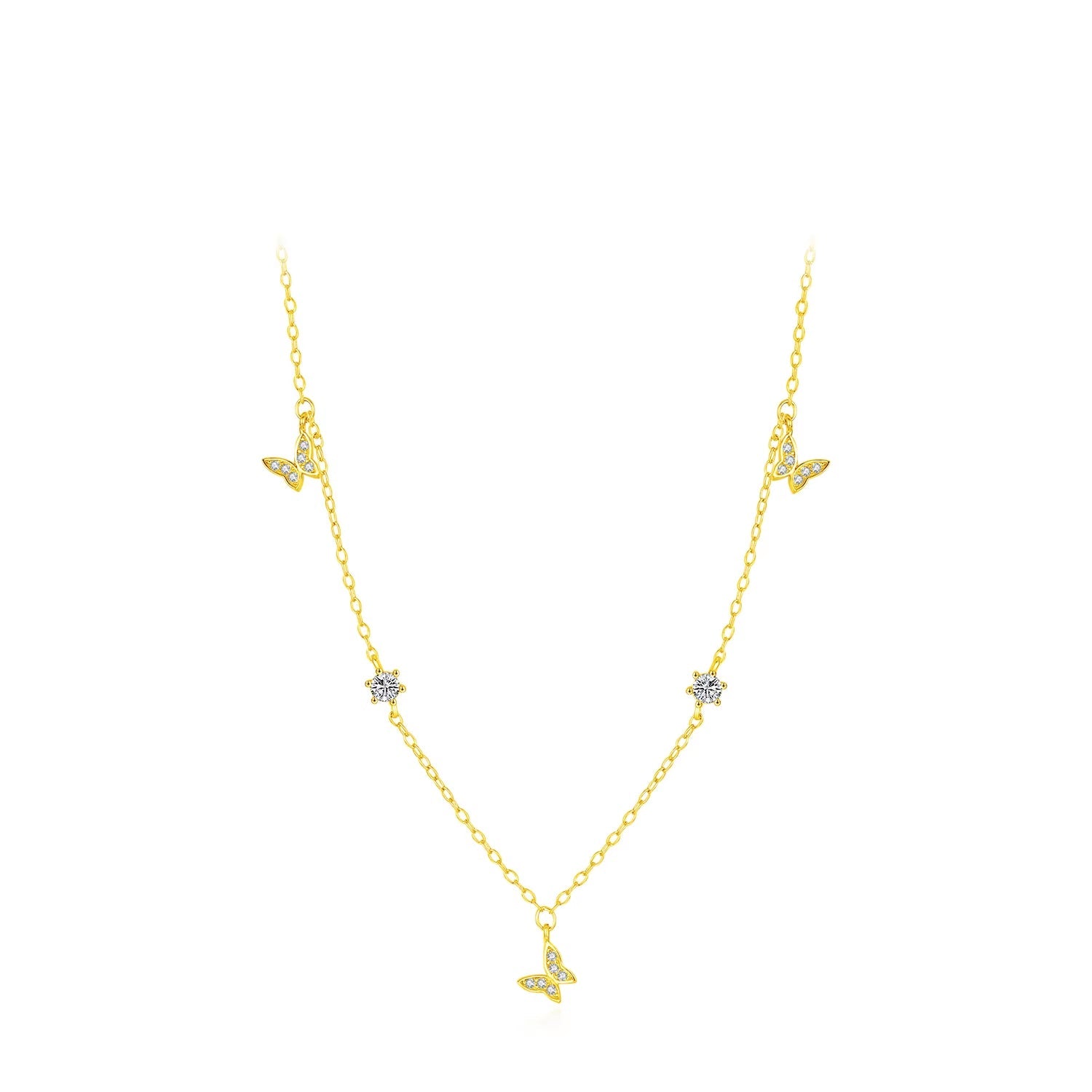 Flying Butterfly CZ Necklace 925 Sterling Silver Simple Link Chain Charms White Gold Plated Necklaces for Women Jewelry