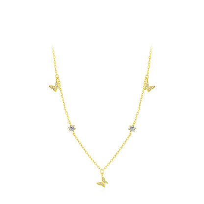 Flying Butterfly CZ Necklace 925 Sterling Silver Simple Link Chain Charms White Gold Plated Necklaces for Women Jewelry