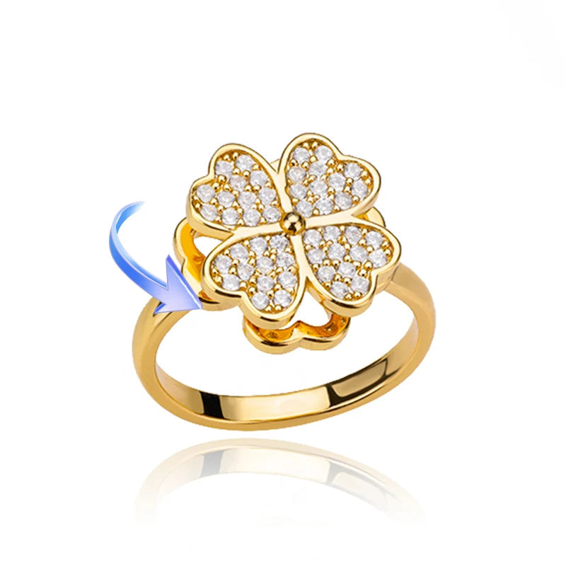Four Clover Rotating Anxiety Rings for Women Gold Color Adjustable Stainless Steel Wedding Ring Aesthetic Jewelry Gift Anillos