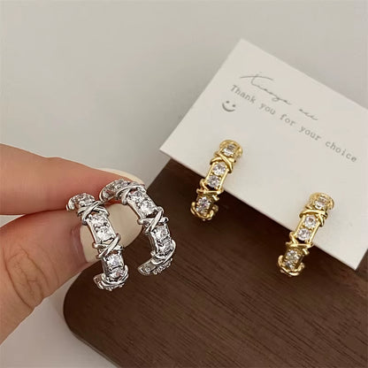 Vintage CC Design Stud Earrings for Women Korean Fashion X Cross Zircon Earring Engagement Jewelry Gifts Wholesale