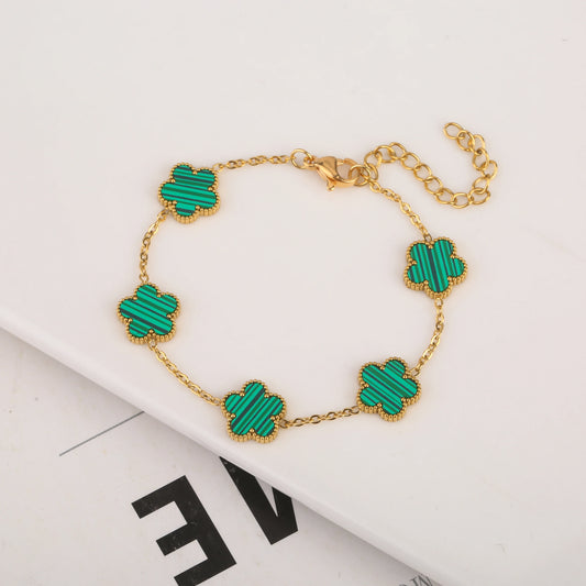 Adjustable New Design Gold Plated Stainless Steel 316L Plant Flower Bracelet with Five Leaf Petals Women'S Luxury Gifts Clover