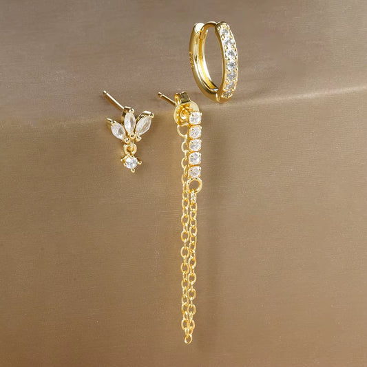 3PCS Luxury Star Pendant Piercing Earrings Set for Women Stainless Steel Zircon Punk Ear Studs Earring Lady Jewelry Aretes