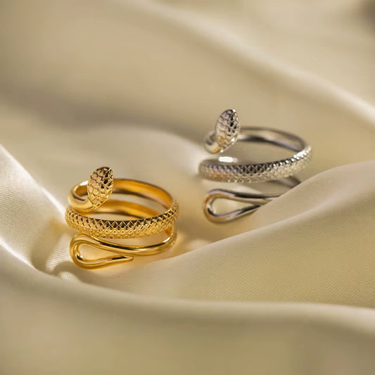 2025 Vintage Hollow Zircon Rings for Women Metal Gold Color Trend Luxury Snake Shape Vintage Trendy Stainless Steel Ring Jewelry