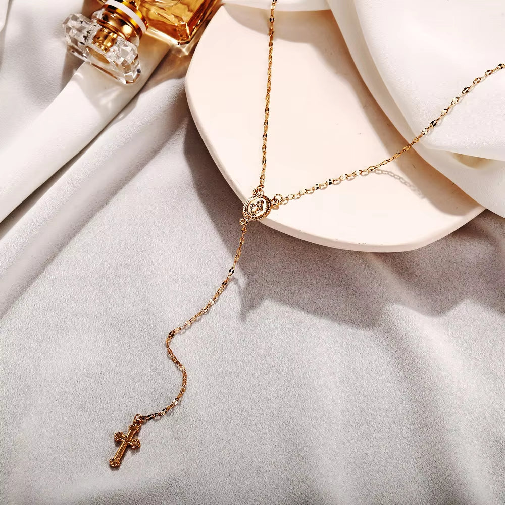 2024 New Fashion Vintage Christian Cross Bohemia Religious Rosary Pendant Necklace for Women Charm Jewelry Gifts