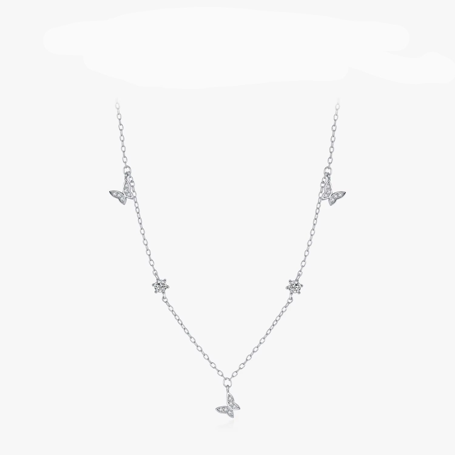 Flying Butterfly CZ Necklace 925 Sterling Silver Simple Link Chain Charms White Gold Plated Necklaces for Women Jewelry