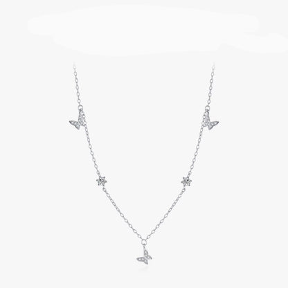 Flying Butterfly CZ Necklace 925 Sterling Silver Simple Link Chain Charms White Gold Plated Necklaces for Women Jewelry