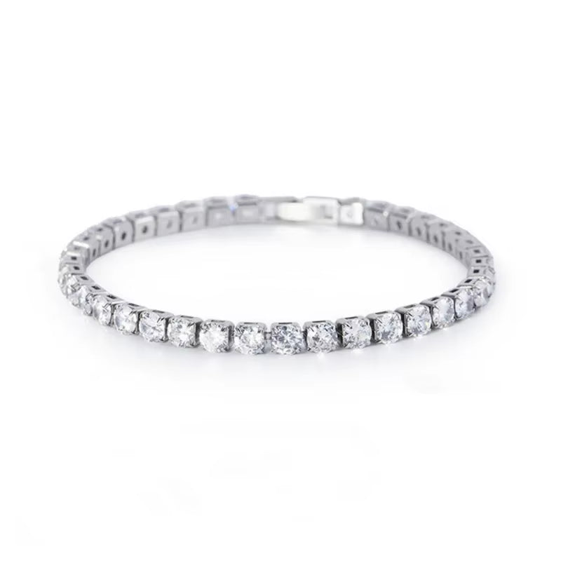 Luxury Hiphop Iced Out 4Mm Cubic Zirconia Crystal Tennis Bracelets for Women Men Gold Color Silver Color Bracelet Chain Jewelry