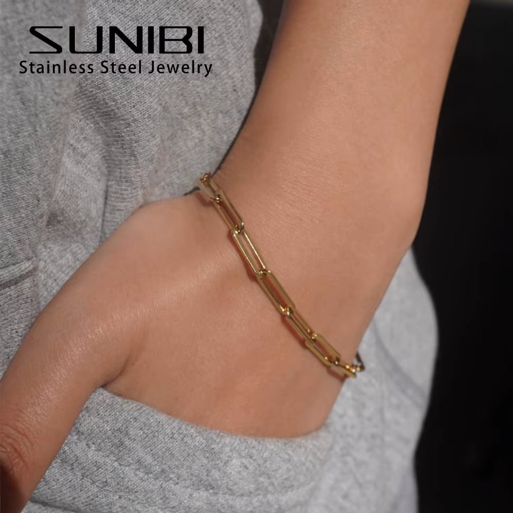 Simple Stainless Steel Bracelets for Woman Gold Color Link Chain Ladies Bracelet Classic Jewelry Wholesale/Dropshipping