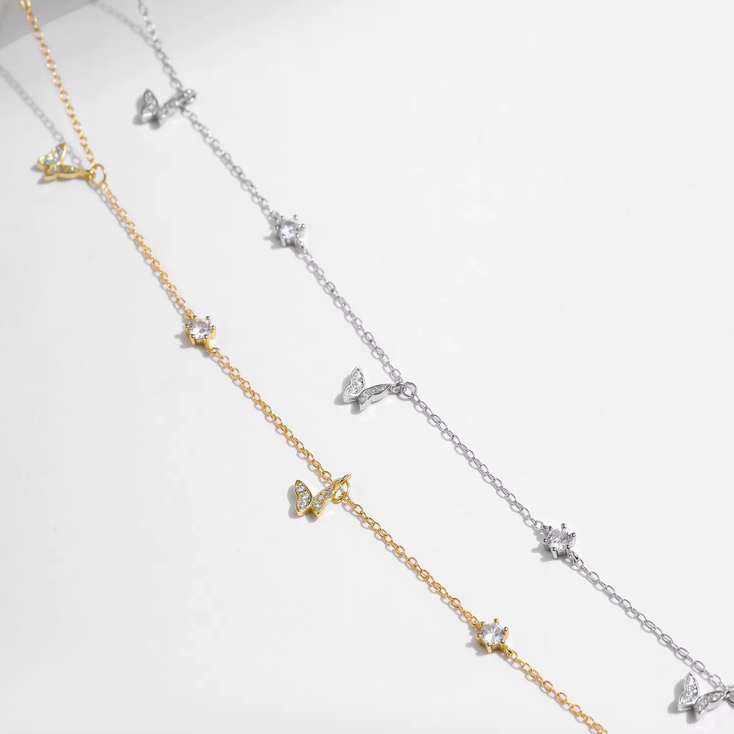 Flying Butterfly CZ Necklace 925 Sterling Silver Simple Link Chain Charms White Gold Plated Necklaces for Women Jewelry