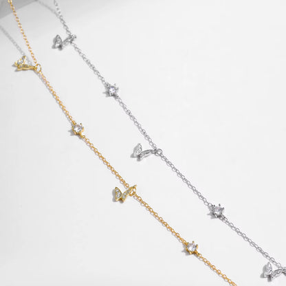 Flying Butterfly CZ Necklace 925 Sterling Silver Simple Link Chain Charms White Gold Plated Necklaces for Women Jewelry