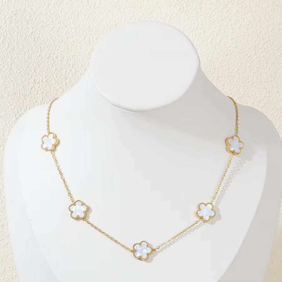 Stainless Steel Bracelet Double Sided Five Leaf Petals Flower Gold Plated Clover Women Fashion Jewelry